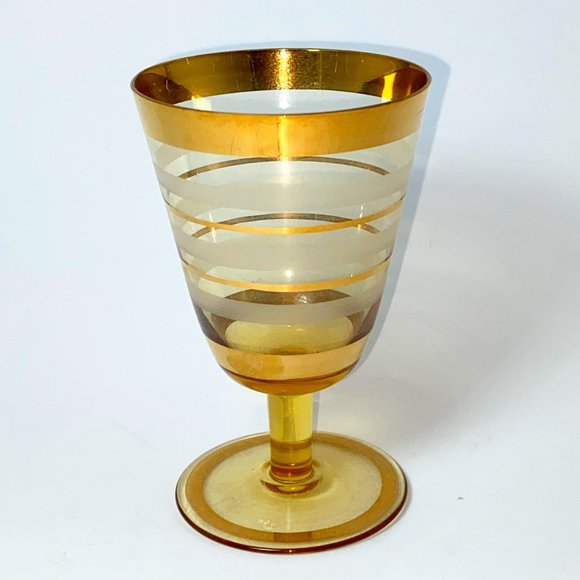 Vintage 1940's Bohemian Liquor Glass Single Clear with Gold Lines - Picture 1 of 5